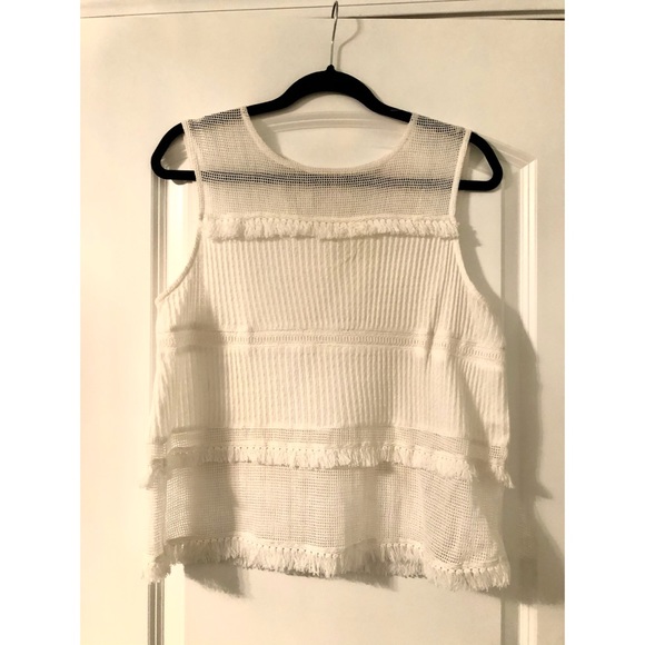 Mango White Fringe Tank Top - Picture 1 of 2
